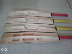 Four Pink And Yellow Handled Cricket Bats