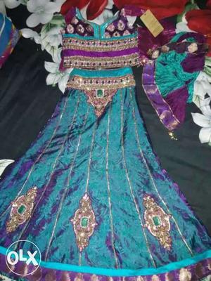 Ghagra choli size26.Basil leaf Hand crafted dress with