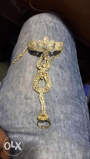 Gold-colored Diamond Encrusted Necklace