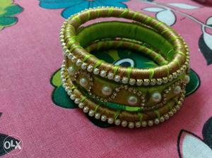 Green And Brown Silk-thread Bangle
