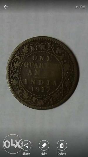 One Quarter Anna 'INDIA " Coin.