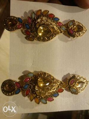 Pair Of Gold-colored And Multicolored Earrings