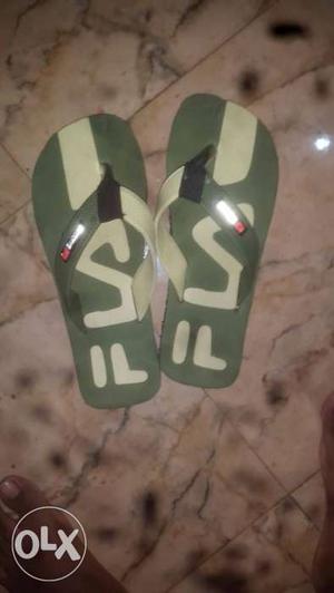 Pair Of Green-and-gray Rubber Flip-flops