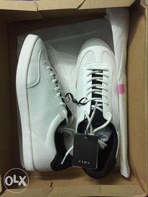 Pair Of White-and-black ZARA Low Top Sneakers In Box