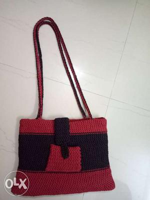 Red And Black Knitted Handbag