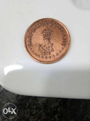  Round Silver-colored UK Half Anna Coin