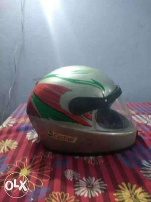 Silver, Red, And Green Full-face Helmet
