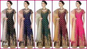 Women's Black, Blue, Green, Red, And Pink Sari