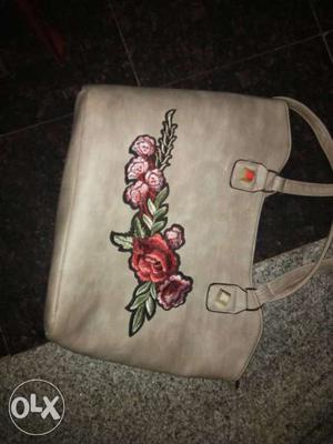 Women's Brown, Green And Red Floral Shoulder Bag Made in