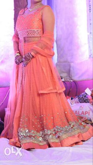 Women's Peach Ghagra Choli Dress