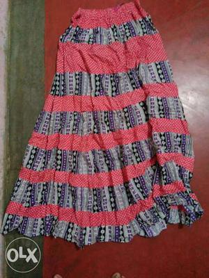 Women's Pink And Blue Maxi Skirt