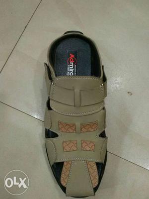 Beige And Black Leather Sandal