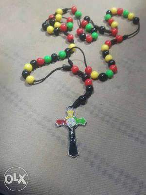 Black, Red, And Yellow Beaded Rosary