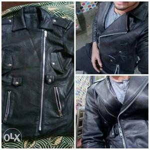 Black Zippered Leather Jacket Collage