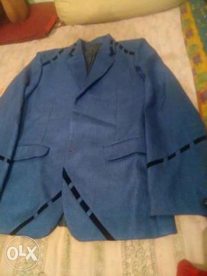 Blue Notched Lapel Suit Jacket