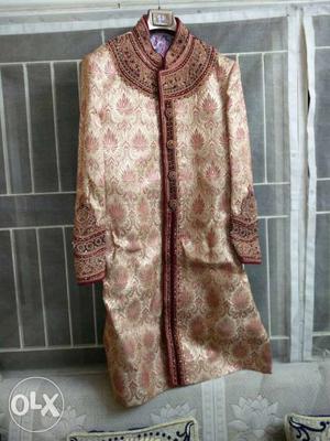 Brown And Red Floral Sherwani Traditional Suit