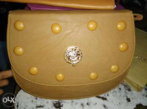 Brown Leather Beaded Handbag
