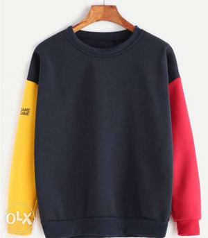 Dark Blue, Red, And Yellow Long-sleeved Sweat Shirt