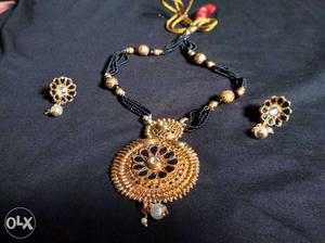 Gold-colored Traditional Necklace With Pair Of Earrings