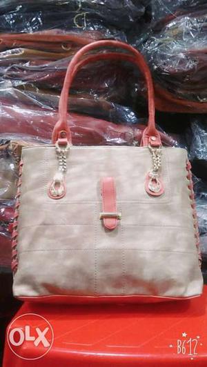 Gray And Pink Leather Shoulder Bag