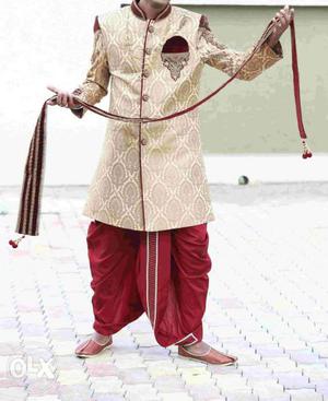 Men's Beige Sherwani Traditional Suit
