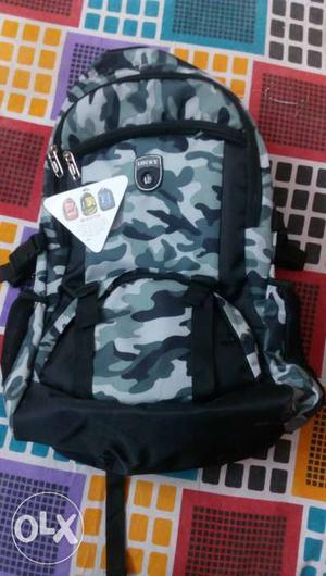 New Gray And Black Camouflage Backpack