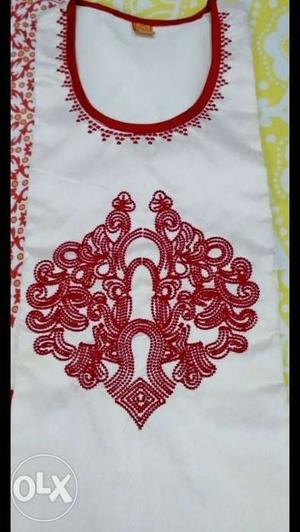 Off white with red embroidery kurta