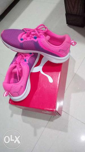 One time worn Pink-and-purple Puma Running Shoes With Box