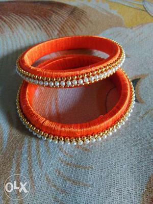 Pair Of orange Silk Thread Bangles