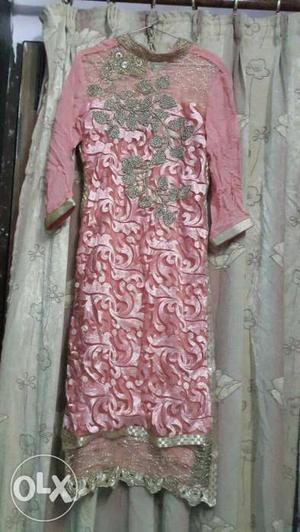 Pink suit duppata with sharara with heavy jurkan