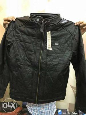 Quilted Black Leather Zip-up Jacket