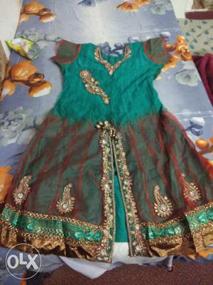Rama and brawn frog party wear with Dupatta and