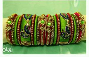 Red And Green Thread Bangle Bracelets