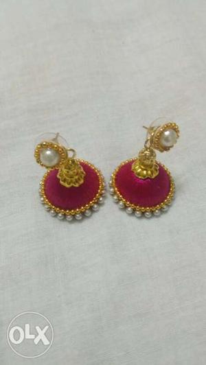 Red Silk Thread Jhumkaa Earrings