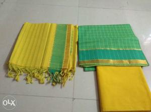 Two Yellow And One Green Dupatta Traditional Scarves