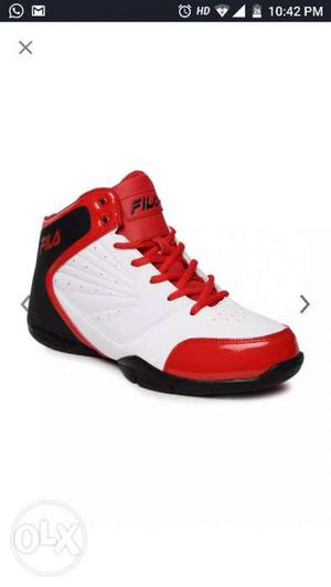 Unpaired Red And White FILA Basketball Shoe Screenshot