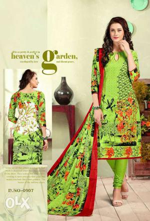 Women's Green And Multicolored Floral Long-sleeved