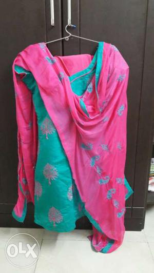 Women's Red And Green Floral Traditional Dress