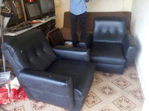 Black Leather Sofa Chair With Ottoman