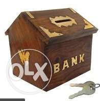 Brown Wooden Bank Text Storage House With Key
