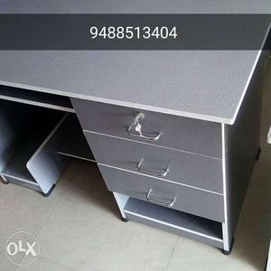 Gray Wooden Desk With Drawers