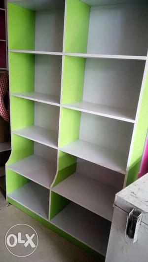 Green And White Wooden Shelf