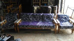 Purple And White Floral Fabric 3-seat Sofa