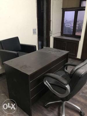 Rectangular Black Wooden Table With Chair and one Salon