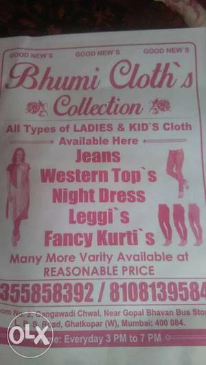 All types of Ladies & Kid's clothes starting 350