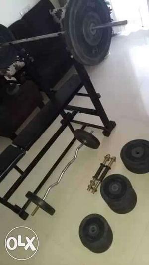 Black Steel Bench Press With Barbell Set