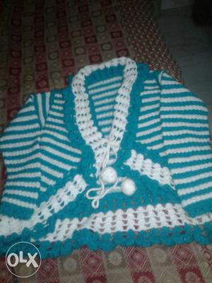 Blue And White Strip Knit Brooch