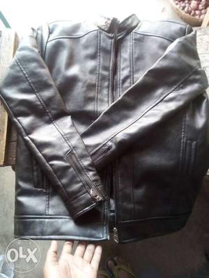 Gray Leather Full-zip Jacket
