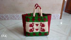Green, Red, And White Duck Print Knit Tote Bag