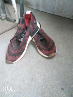 Paired Red And Black Mid-cut Shoe
